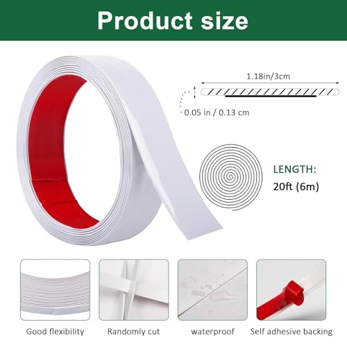 Hengrongshen Zierleisten Selbstklebend Weiß Matt (6M x 3cm) abziehen und aufkleben, Flexible PVC Wandleisten, Ideal für Wand, Spiegel, Decke, Boden, Schrank, Fliesen, Kanten, DIY Zierleisten