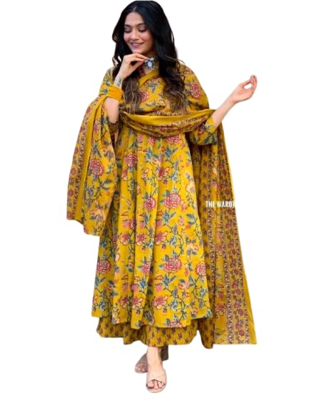 Women's Floral Print Cotton Kurta Set with Dupatta, Red Cotton, Traditional Indian Ethnic Wear, 3 Piece-picture-50