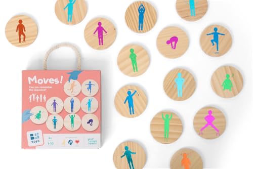 BS Toys Moves spiele - bewegungsspiele f&uuml;r kinder - Ab 4 Jahren - Gehirntraining f&uuml;r kinder - 18 verschiedene Bewegungen - ideal f&uuml;r Kindergeburtstag - mehrfarbig Fliesen