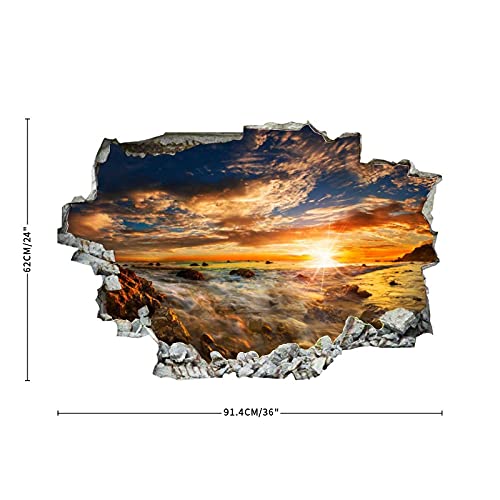 Usa Coast Sunrises And Sunsets Scenery Stones Sky Wall Decal Landscape 3D Break Through Wall Sticker Removable Funny Wall Art Decal Christmas Home Decor Vinyl Mural For Boy Kids Room Living Room #TOP2