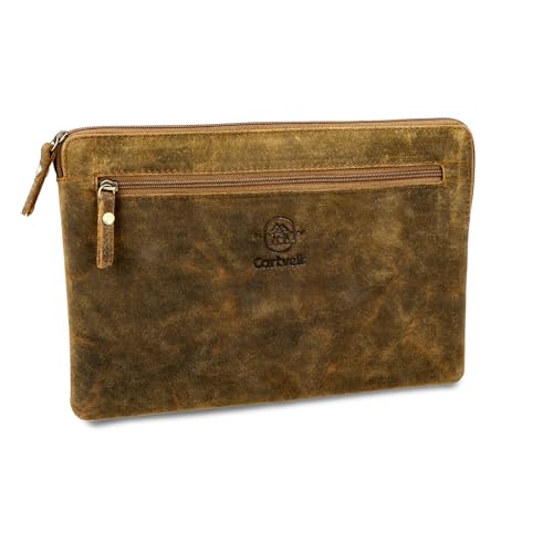 Cartvelli Premium Leder Geldtasche Braun Hunter - Banktasche für Geld, Briefe A4 Blätter - Geldbeutel echtleder - Geldbeutel Echtleder 2 separate Fächer GT25-Hunter