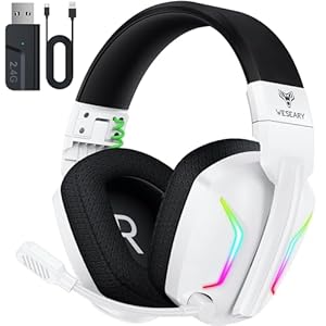 WESEARY WG1 Bluetooth Headset, 2, G Wireless Gaming Headset mit Mikrofon für PS5, PS4, PC, Switch, Mac, Faltbarer Surround Sound Noise Cancelling Kopfhörer mit LED Licht, Über 50 Stunden Akkulaufzeit
