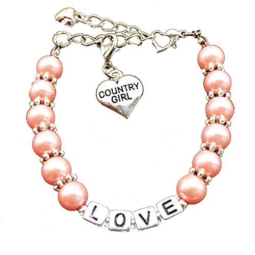 Tingting Hair Accessories Handmade Glass Pearl Beads Western Country Girl Charm Bracelet Jewelry Birthday Gift for Cowgirl Pink Tingting Hair Accessories Handmade Glass Pearl Beads Western Country Girl Charm Bracelet Jewelry Birthday Gift for Cowgirl Pink