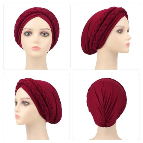Image of DRESHOW African Women Turban Caps Beanie Twist Headscarf Pre-Tied Double Twisted Braid Hair Cover Wrap Hat Chemo Cancer Cap