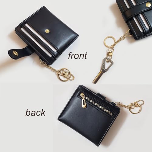 Small Wallet Women RFID Blocking Leather Bifold Compact Card Holder Wallet for Women with Zipper Coin Pocket with ID Window (Black)2