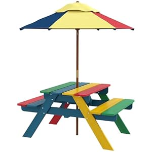 Outsunnykidspicnictablesetwithparasolwoodenoutdoorbenchsetwithseatingfor2children36yearsoldforpatiobackyardindoorusemulticolor Urban Country Home Decor Outsunny kids picnic table set with parasol wooden outdoor bench set with seating for 2 children 3 6 years old for patio backyard indoor use multicolor urban country home decor