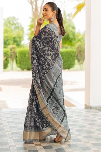 Image of MIRCHI FASHION Women Saree Cotton Blend Kalamkari Printed | Comfortable Office and Regular Daily Use Sari with Unstitched Blouse Piece