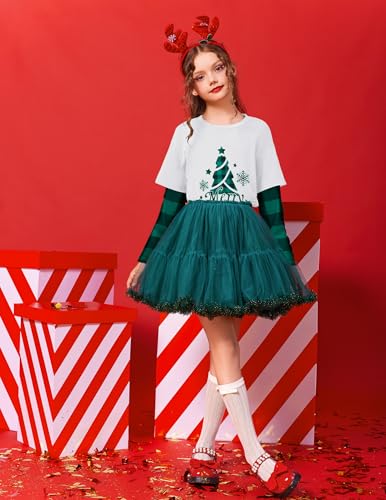 Image of Arshiner Girls Christmas Halloween Long Sleeve Shirts Graphic Stripe Plaid Patchwork Top Tee