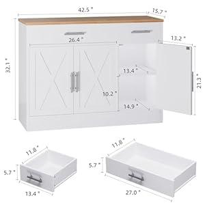 Shintenchi Modern Farmhouse Sideboard Buffet Cabinet with Storage with 3 Doors,42" Barn Doors Buffet Cabinet with Storage, Wood Coffee Bar Cabinet with Adjustable Shelf for Kitchen Living Room,White Shintenchi Modern Farmhouse Sideboard Buffet Cabinet with Storage with 3 Doors42 Barn Doors Buffet Cabinet with Storage Wood Coffee Bar Cabinet with Adjustable Shelf for Kitchen Living RoomWhite