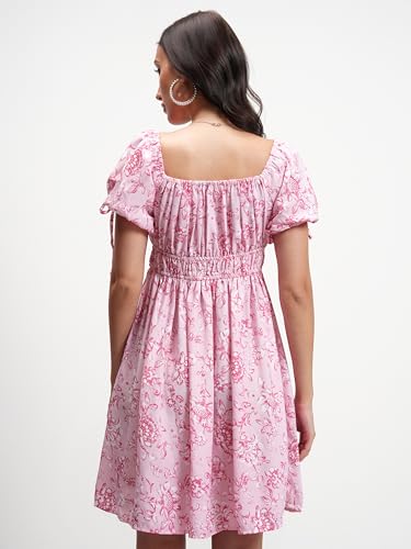 Image of Tokyo Talkies Womens Dresses for Women | Floral Print | Mini Dress | Puff Short Sleeves | Fit & Flare | Elegant & Trendy | Dress for Women | Women Dress | Stylish Women Dress