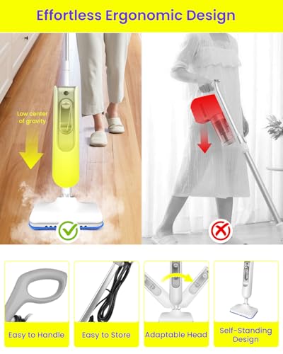 Image of Steam Mop for Floor Cleaning, Effortless Ergonomic Design Floor Steamer for Hardwood and Tile, Adjustable Steam Modes, 1500W High Power, 16.4ft Cord, 400Ml XL Tank, 2 Washable Pad (1) (1)