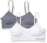 Calvin Klein Kids Girls' Seamless Wirefree Comfort Bralette Bra 2-Pack, White/Heather Grey, Large