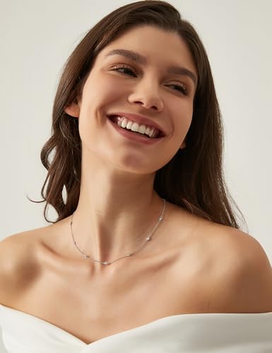 EAMTI 925 Sterling Silver Station Necklace for Women CZ BTY Necklace Pendant by The Yard Station Bezel Jewelry for Women Extenders with Lobster Clasp Delicate Link Chain Anniversary Day 16 Inch4