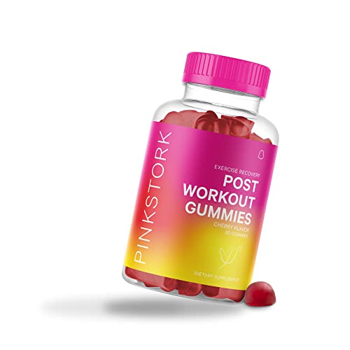 Pink Stork Post Workout Gummies: Tart Cherry Extract Supplement, Muscle Recovery, Sore Muscles + Pain Relief, Anti-Inflammatory, Celery Seed Extract, Post Workout Recovery, Women-Owned, 60 Gummies