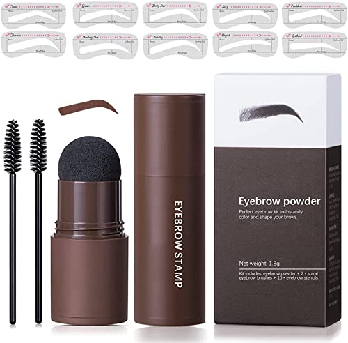 Augenbrauen Stempel,Eyebrow Stamp Kit, Augenbrauenstempel Wasserdicht,10 verschiedene Augenbraue Schablonen Wasserdicht Lange Stick Form Stempel Stirn Anhaltende Natürliche (Dunkelbraun)