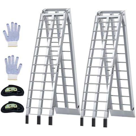 KROAK KROAK Aluminum Loading Ramps 1700 Lbs, 7.5ft 2Pcs Folding Powerspots Ramps for Pickup Trucks Bed, Trailers Ramp with Load Straps for Motorcycles, ATV/UTV, Lawn mowers,Tractors, 90"L x 12"W, 2Pcs Cover