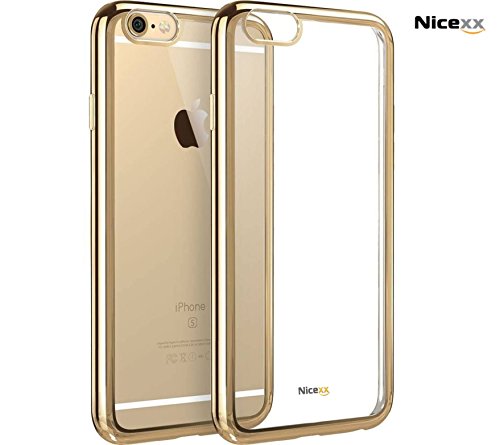 Monond Nicexx New iPhone 7 Clear Case with Gold Plated Frame Luxury Flexible Soft TPU Case Transparent for iPhone 7 (Gold)