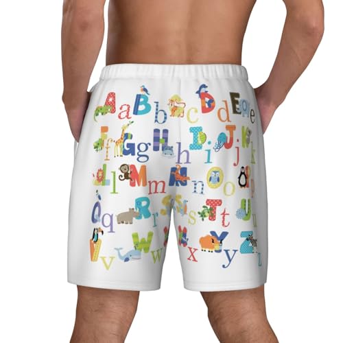 Men's Colourful Animal Alphabet Print Quick-Dry Mesh Swim Trunks Stretch Lining Beach Shorts Surfing Summer Vacations Black3