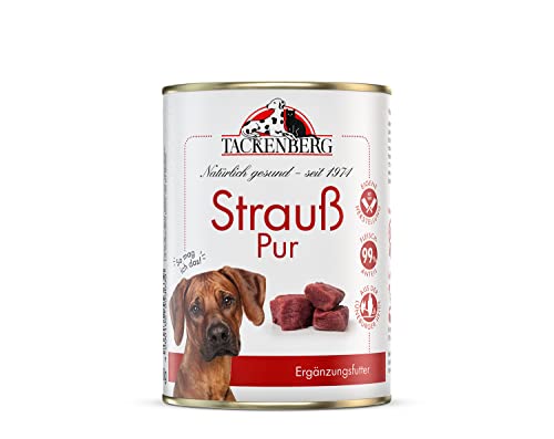 TACKENBERG Strauß Pur Nassfutter Dose für Hunde - Hundefutter in Premiumqualität - natürlich getreidefrei, 6 x 400 g