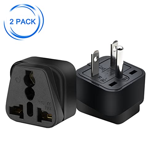 (2pack) US 3 Prong Plug to Universal Socket Power Converter,NEMA 6-15P Plug Adapter for NEMA 5-15P/5-20R/6-15P/6-20P/ EU/AU/US/UK & More Interface Conversion Plug (Black)2