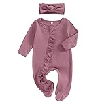 Newborn Baby Girl Fall Winter Outfits Clothes Knit Jumpsuit Ruffle Romper Newborn Coming Home Outfit for Baby Girl