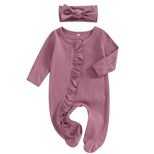 Ayalinggo Newborn Baby Girl Fall Winter Outfits Clothes Knit Jumpsuit Ruffle Romper Newborn Coming Home Outfit for Baby Girl