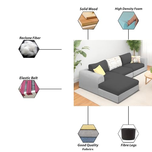Image of Koza LHS 4 Seater L Shape Sofa Set for Living Room (Black Grey Fabric) Premium Fabric Sofa