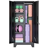 VASAAOSD 61IN Dumbbell Rack Cabinet, Weight Rack for Dumbbells, Home Gym Storage Cabinet for Kettlebells Yoga Mat and Balls, Workout Equipment Storage Organizer with Doors