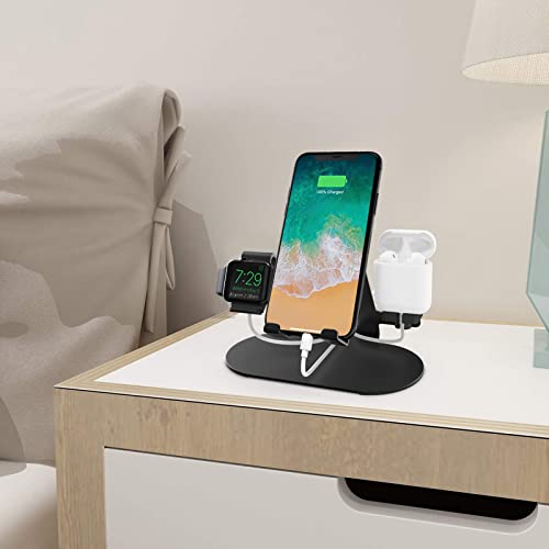 HoRiMe 3 in 1 Aluminum Charging Station for Apple Watch Charger Stand Dock for iWatch Series 4/3/2/1,iPad,AirPods and iPhone Xs/X Max/XR/X/8/8Plus/7/7 Plus /6S /6S Plus(Black) (01)