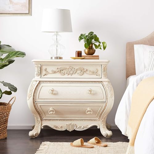 Acme Ragenardus 3-Drawer Wood Bombe Nightstand in Antique White - Thumbnail 2