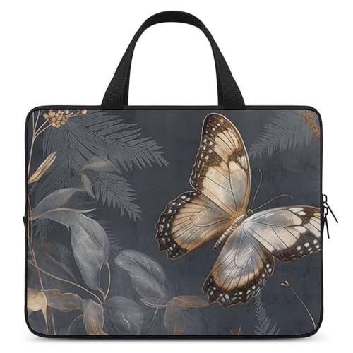Sac à bandoulière pour ordinateur portable 15 pouces motif feuilles et papillons design unisexe