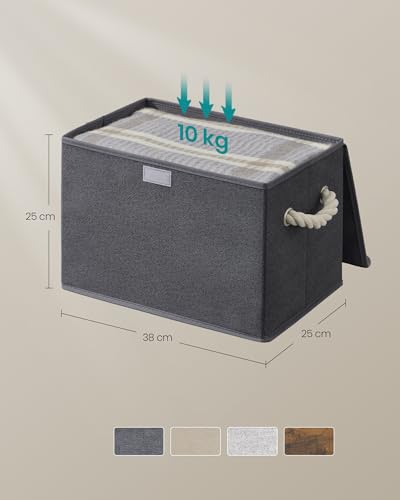 SONGMICS Pudełko do przechowywania z pokrywką, zestaw 3 sztuk, składane, pudełka materiałowe, organizer do szafy, uchwyty, do sypialni i salonu, 38 x 25 x 25 cm, kolor łupkowo-szary RFB013GZ01