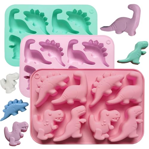 3Pcs Silicone Dinosaur Molds - Animal Silicone Muffin Tins - Chicken Nugget Popsicle & Chocolate Candy Maker -Non-Stick Suitable for Snacks Parties and Creative Cooking Dinosaur Molds3 Colors