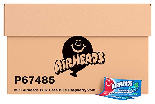 Airheads Candy Mini Bars, Blue Raspberry Flavor, Individually Wrapped, Bulk Box, Non Melting, Party, 25 Pounds #TOP3