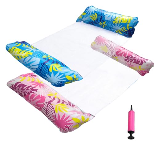 Kalamakala Hamac Piscine Lot de 2, Hamac Gonflable Piscine pour Adultes et Enfants, Portable Hamac Aquatique Flottant, 4 -en-1 Multi Matelas Piscine Gonflable (Blau + Rosa)