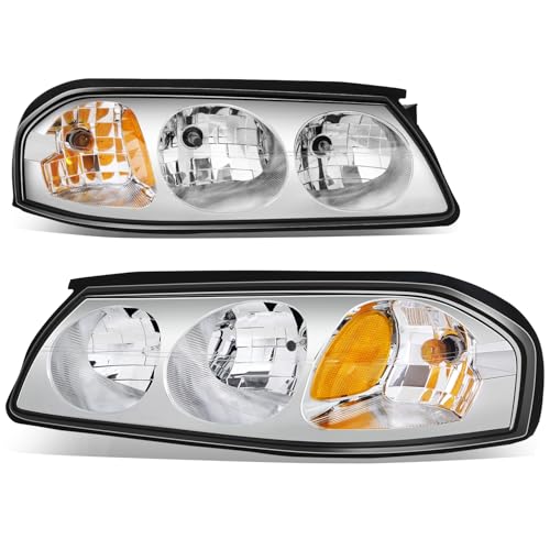 Auto Dynasty Headlights Assembly Compatible with 2000-2005 Chevy Impala 8th Gen, Driver and Passenger Side Halogen Headlamps Replacement, Chrome Housing Amber Corner