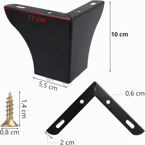Patas para sofás con soporte triangular negro y 32 tornillos para máxima estabilidad 3