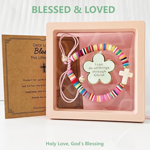 Cross Bracelet Baptism Gift Set for Girls, First Communion, Sunday School Rewards, 3+Years Old Kids, Adjustable Design4