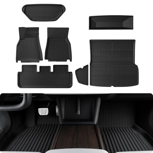 BASENOR 7PCS Floor Mats for 2021-2026 Tesla Model S & Plaid (Proprietary Design) All-Weather Premium 3D Material Liners (Cabin Frunk Trunk & Sub-Trunk) Odorless & Anti-Slip Model S Accessories