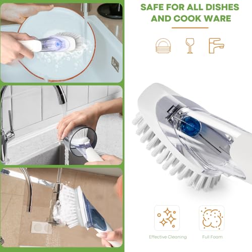 Image of RIMAY Dish Brush with Soap Dispenser, Dish Washing Brush with Handle, Soap Dispensing Dish Brush, Soap Brush for Kitchen Sink, Dish Wand Kitchen Brushes for Dishes /Pans /Pots /Sink (White)