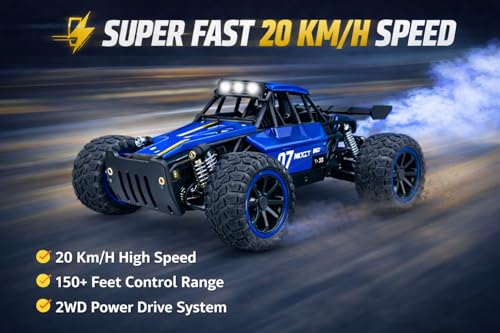 Image of TEC TAVAKKAL Premium RC Metal Off-Road Car with Mist Spray | Rechargeable 2WD | 20 km /h Speed | Type-C Charging | Gun Remote | 150+ Feet Range (Blue)
