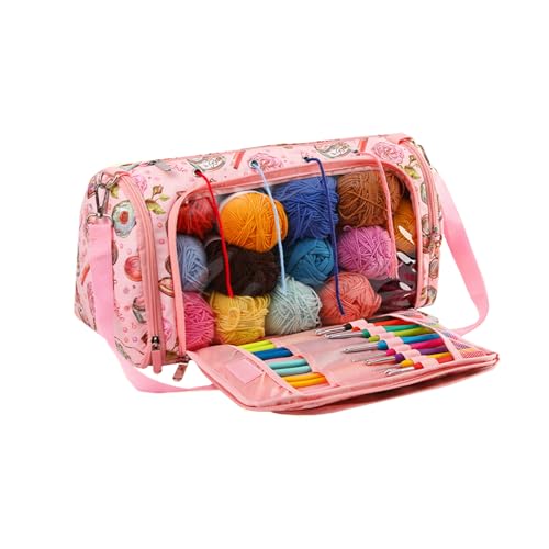 Image of Perspectivable Crochet Bag Organizer, Portable Knitting Bag, Yarn Storage Organizer for Crochet Hooks, Knitting Needles and Other Accessories, Gift for Mom Women (Pink)