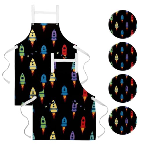 Tablier de serveuse pour cuisine et pâtisserie à motif spatial avec broches