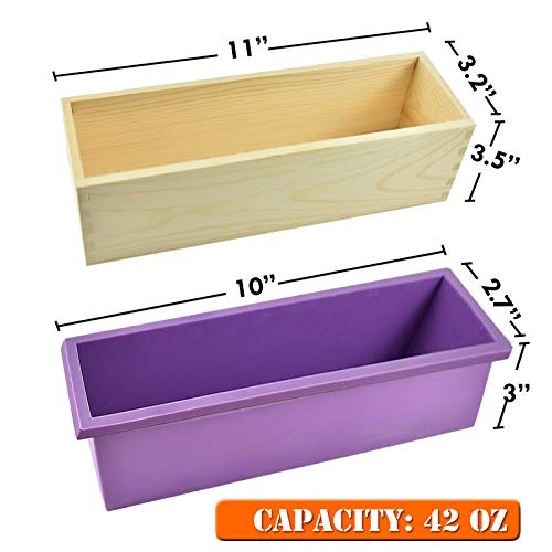 Image of Artcome Loaf Soap Making Cutting Mold Kit Multi-Function Adjustable Wood Soap Mold Set - Rectangular Silicone Mold Set with Stainless Steel Wavy & Straight Cutter