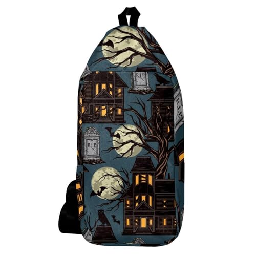 Sac à dos à bandoulière Halloween aux motifs de maisons hantées
