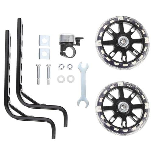 Set de Ruedas de Entrenamiento para Bicicleta POPETPOP con Ruedas de Soporte Resistentes en Negro, Incluye Timbre y Herramientas para Niños y Equilibrio en Ciclo