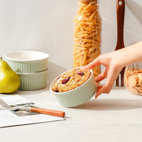 NUTRIUPS Green Ramekins 14oz Oven Safe Set of 4, Porcelain Pudding Cups for Creme Brulee Souffle, Small Ceramic Ramekins Set for Baking - Image 6