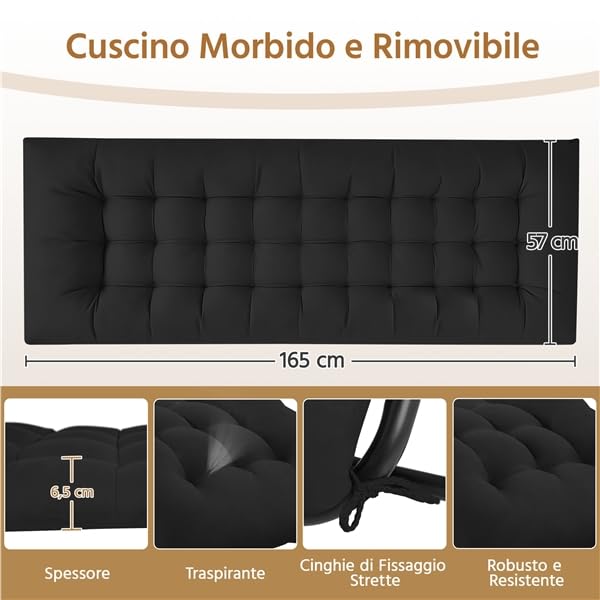 Yaheetech Sdraio da Giardino Richiudibile con Cuscino, Lettino Prendisole Mare, Poggiapiedi e Portabicchieri, Nero