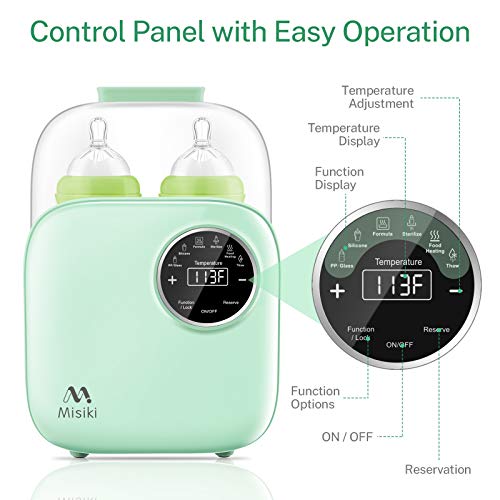 Bottle Warmer, Misiki 6-in-1 Baby Bottle Warmer and Bottle Sterilizer with Smart Temperature Control & Fast Heat for Breast Milk and Formula, Portable Milk Food Heater & Defrost with LCD Touch Display