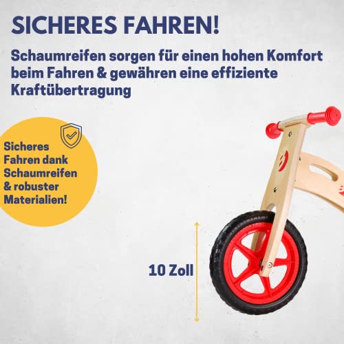 BEST SPORTING Laufrad ab 2 Jahren I Holz Laufrad 10 Zoll I Kinder Laufrad Holz I rot I hochwertiges Kinderlaufrad mit Eva-Schaum-Reifen I Laufrad Kind I Laufräder Kinder – Bild 5